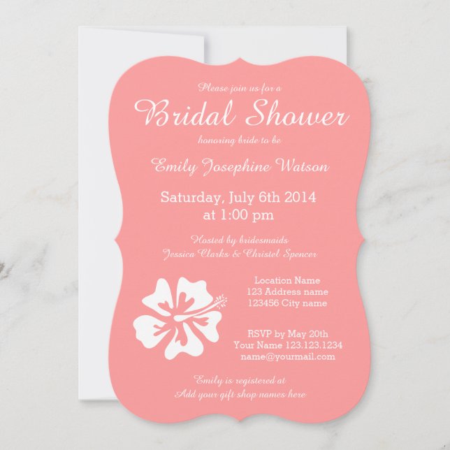 Invitations de douche de corail rose et blanc (Devant)