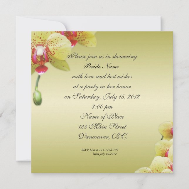 invitations de douche de mariée.fleurs d'orchidée  (Devant)