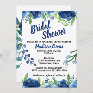 Invitations de douche nuptiale à fleurs bleues rus