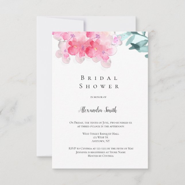 Invitations de douche nuptiale à fleurs roses (Devant)
