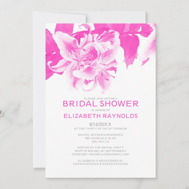 Invitations de douche nuptiale à fleurs roses chau (Devant)
