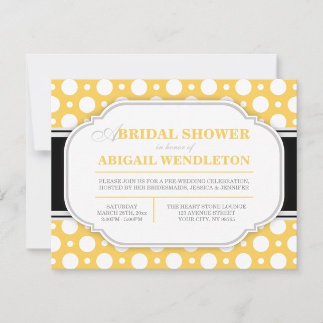 Invitations de douche nuptiale à points gris et ja (Devant)