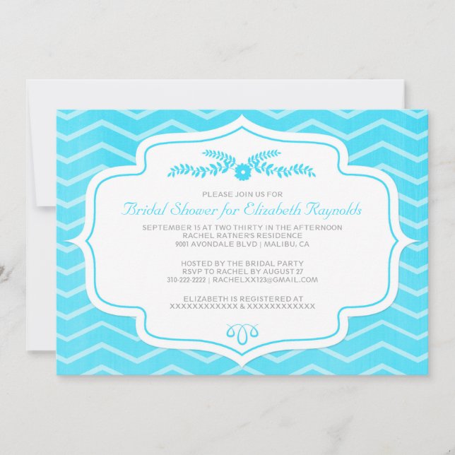 Invitations de douche nuptiale Aqua Chevron (Devant)