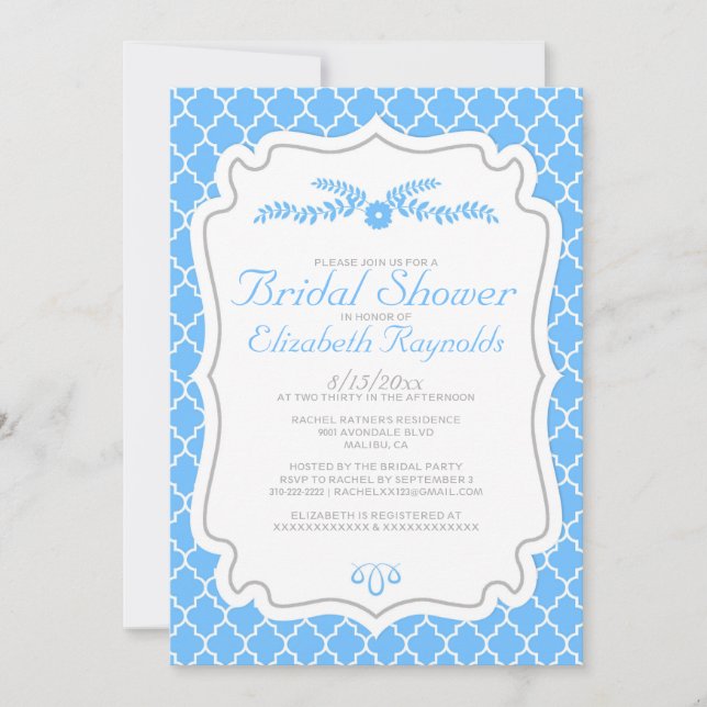 Invitations de douche nuptiale Aqua Quatrefoil (Devant)