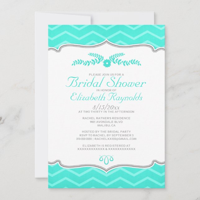 Invitations de douche nuptiale Aqua Zigzag (Devant)
