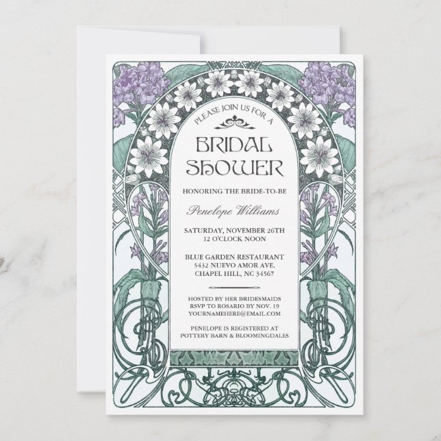 Invitations de douche nuptiale Art nouveau V.06 (Devant)