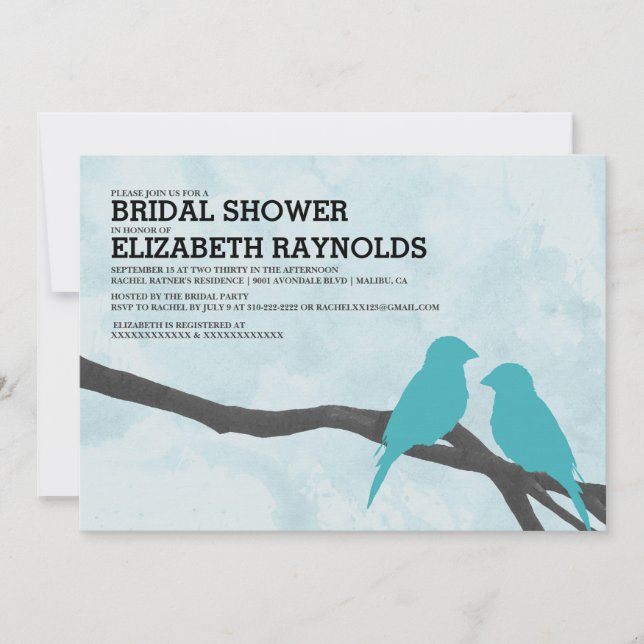 Invitations de douche nuptiale aux oiseaux bleus m (Devant)