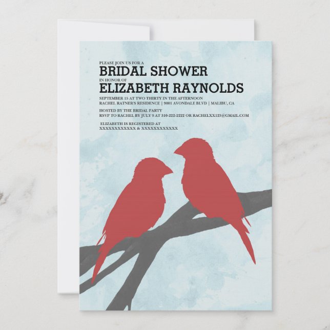 Invitations de douche nuptiale aux oiseaux rouges  (Devant)