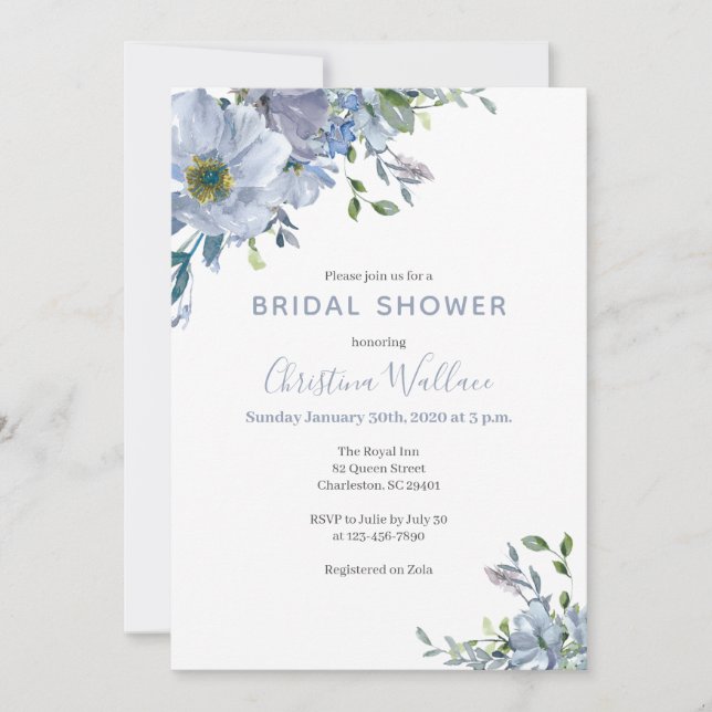 Invitations de douche nuptiale bleu Dusty (Devant)