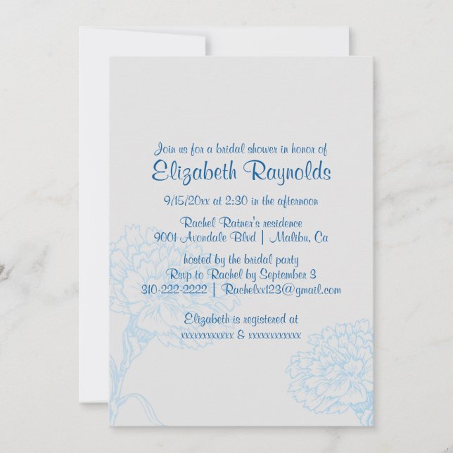 Invitations de douche nuptiale bleu et blanc simpl (Devant)