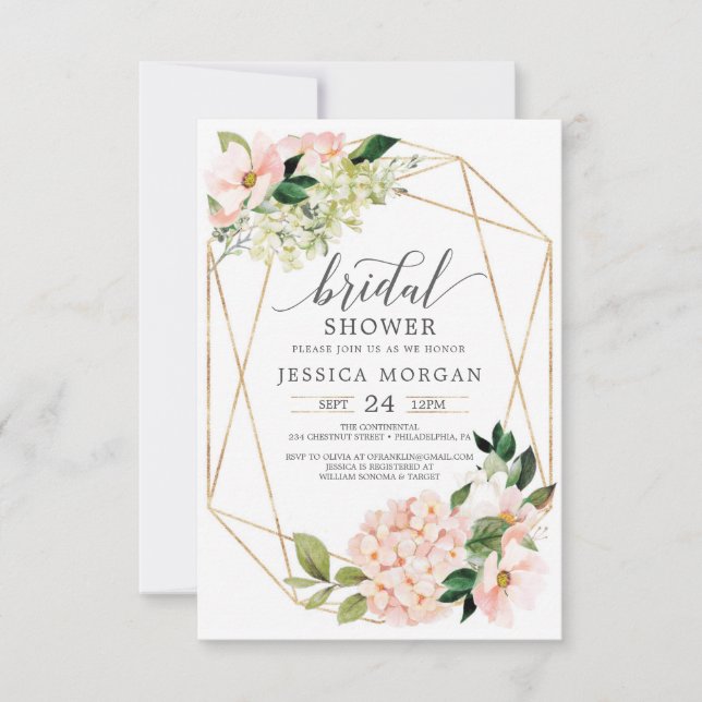 Invitations de douche nuptiale Blush Hydrangea (Devant)