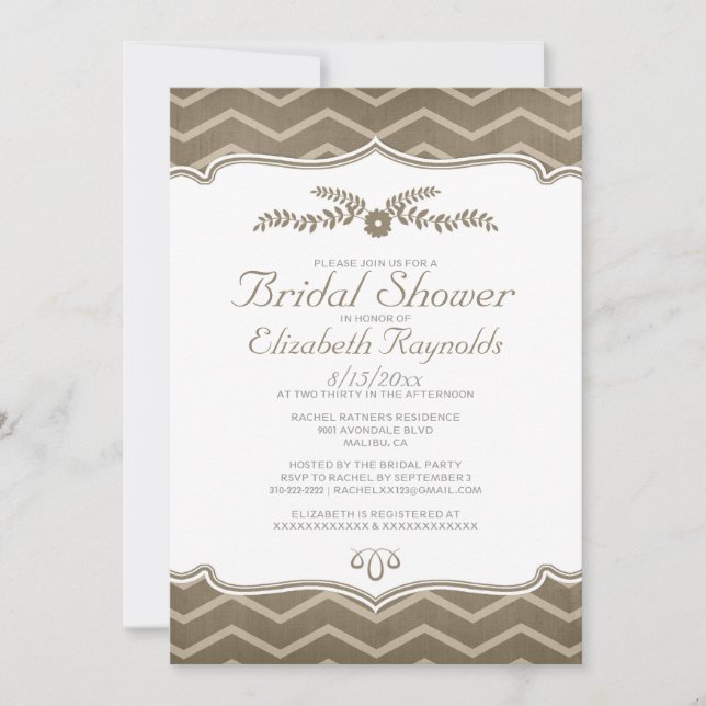Invitations de douche nuptiale Brown Zigzag (Devant)