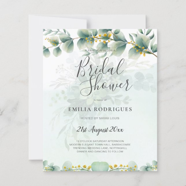 Invitations de douche nuptiale Budget Feuilles ver (Devant)