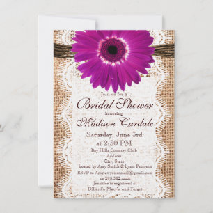 Invitations de douche nuptiale Burlap Purple Daisy