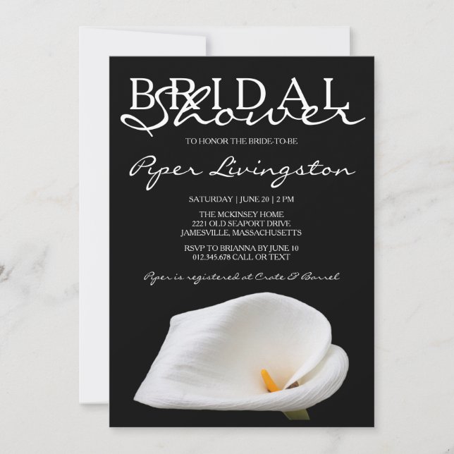 Invitations de douche nuptiale Calla Lily en noir  (Devant)