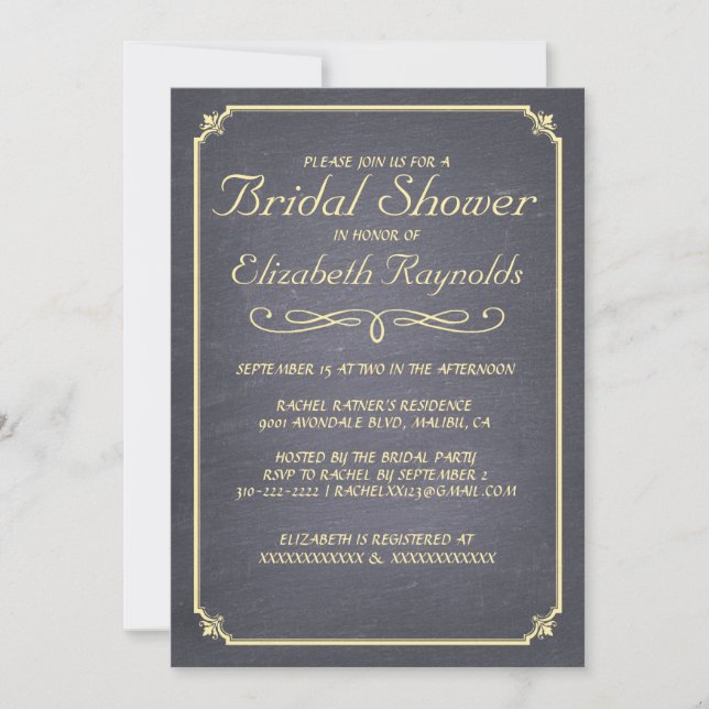 Invitations de douche nuptiale Chalkboard Gold (Devant)