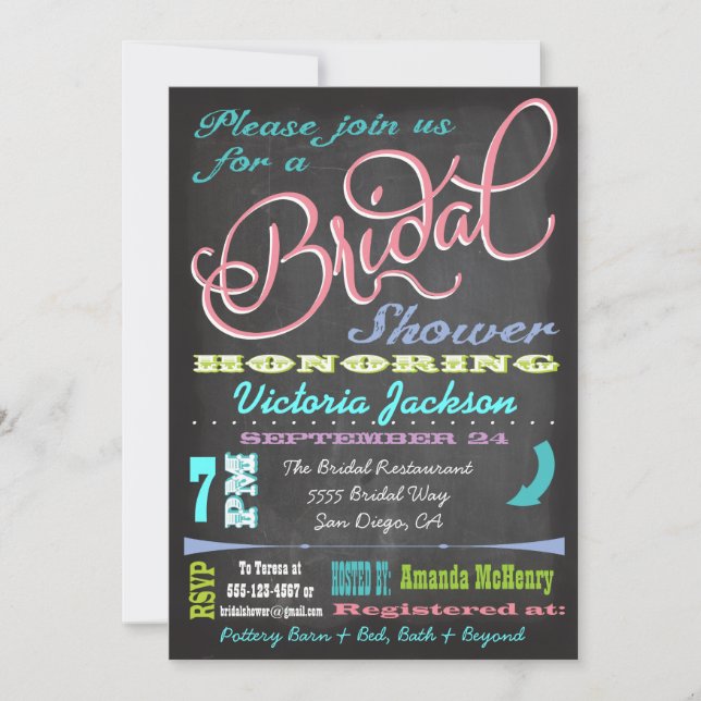 Invitations de douche nuptiale Chalkboard moderne (Devant)