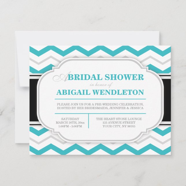Invitations de douche nuptiale Chevron gris et tur (Devant)