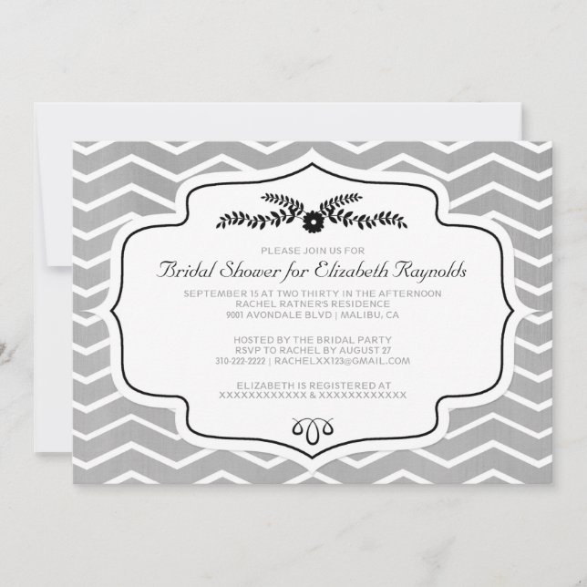 Invitations de douche nuptiale Chevron noir et bla (Devant)