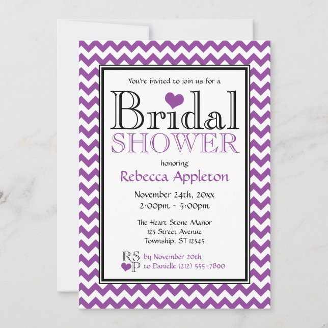 Invitations de douche nuptiale Chevron violet et b (Devant)
