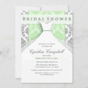 Invitations de douche nuptiale Damas vert/argent