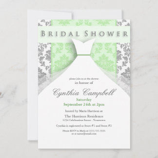 Invitations de douche nuptiale Damas vert/argent