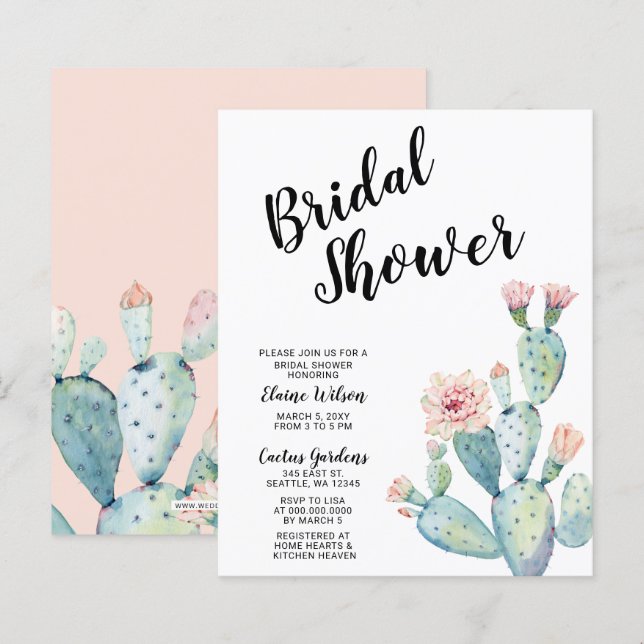 Invitations de douche nuptiale de Blush Cactus Bud (Devant / Derrière)