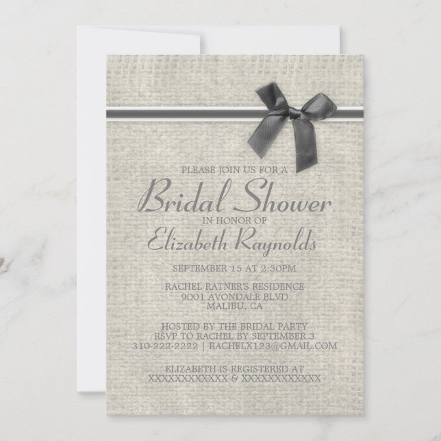Invitations de douche nuptiale de Burlap rustique  (Devant)