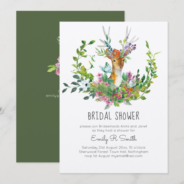 Invitations de douche nuptiale de cerfs de bois (Devant / Derrière)