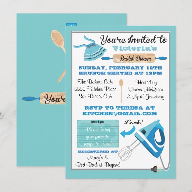 Invitations de douche nuptiale de cuisine rétro (Devant / Derrière)