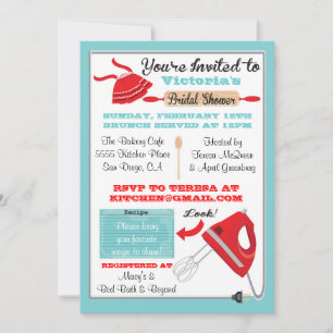 Invitations de douche nuptiale de cuisine rétro