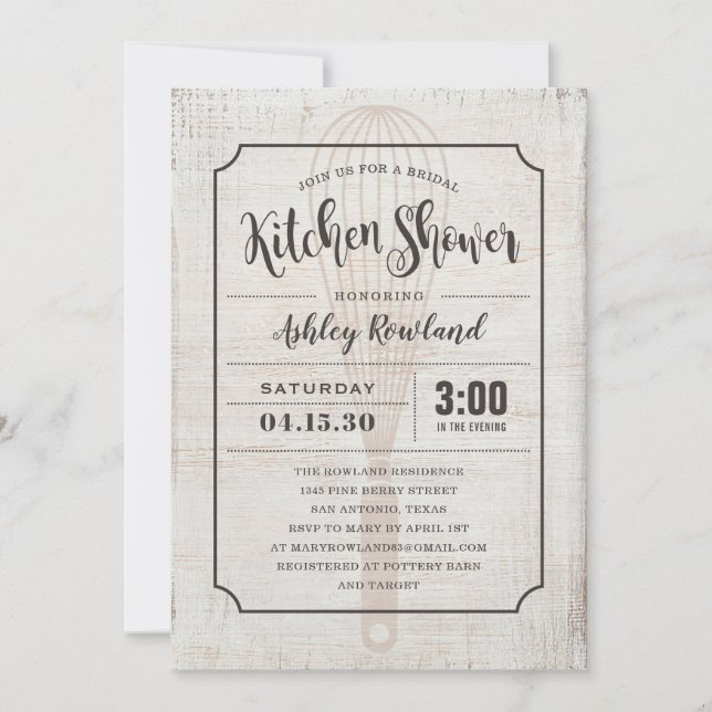 Invitations de douche nuptiale de cuisine rustique (Devant)