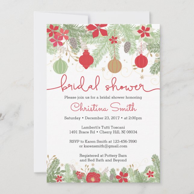 Invitations de douche nuptiale de Noël (Devant)