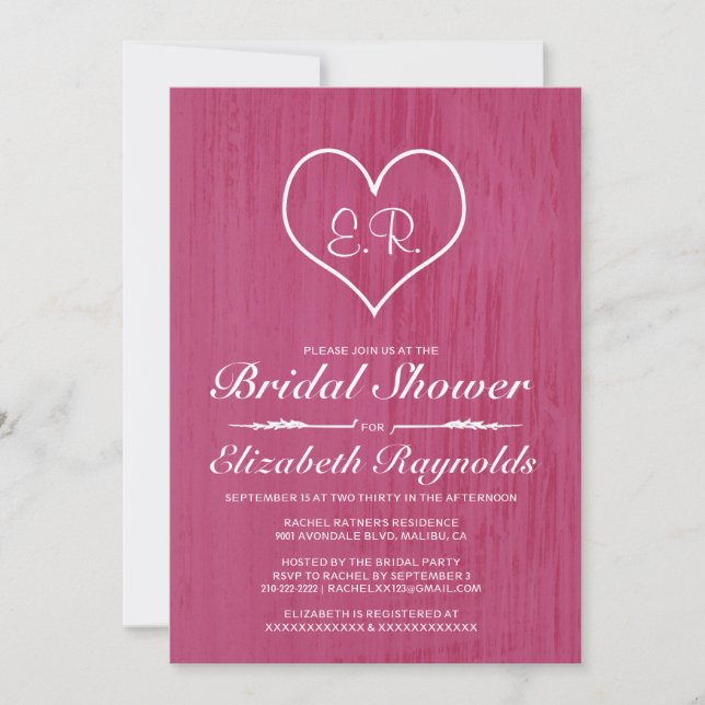 Invitations de douche nuptiale de pays rose (Devant)