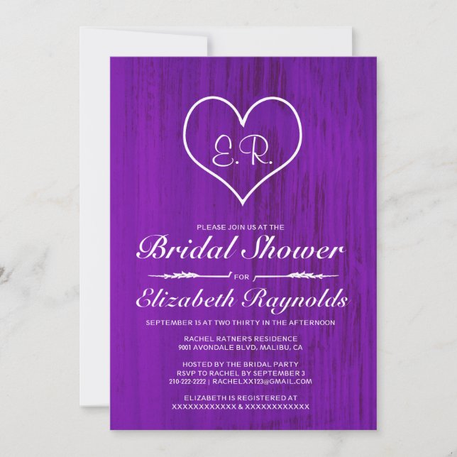 Invitations de douche nuptiale de pays violet (Devant)
