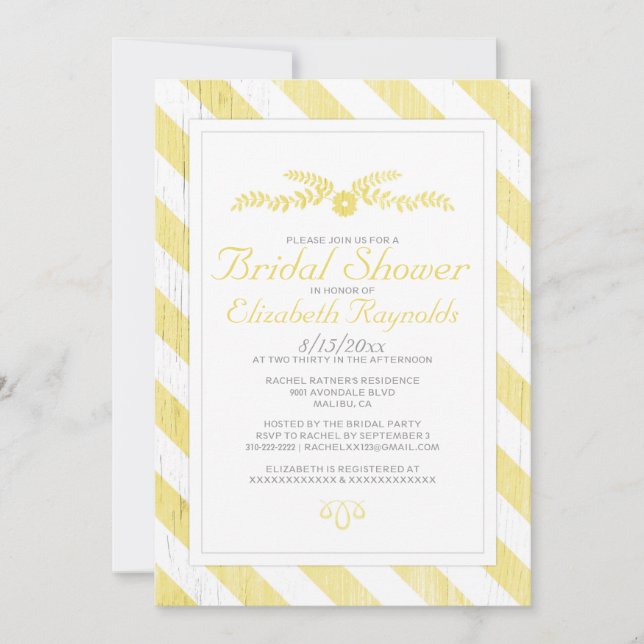 Invitations de douche nuptiale de rayures jaunes (Devant)