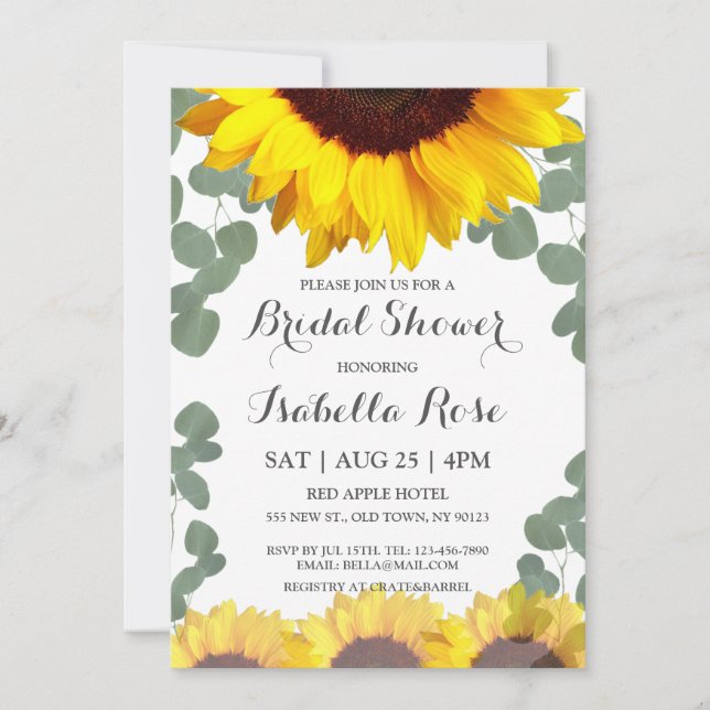 Invitations de douche nuptiale de tournesol Eucaly (Devant)