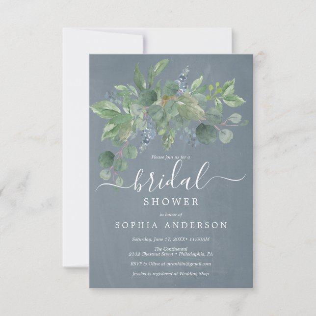 Invitations de douche nuptiale Dusty Blue Eucalypt (Devant)