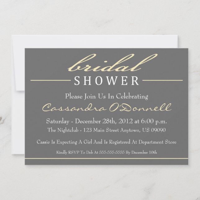 Invitations de douche nuptiale élégantes (Jaune) (Devant)