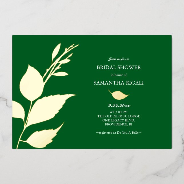 Invitations de douche nuptiale Emerald Green Gold (Recto)