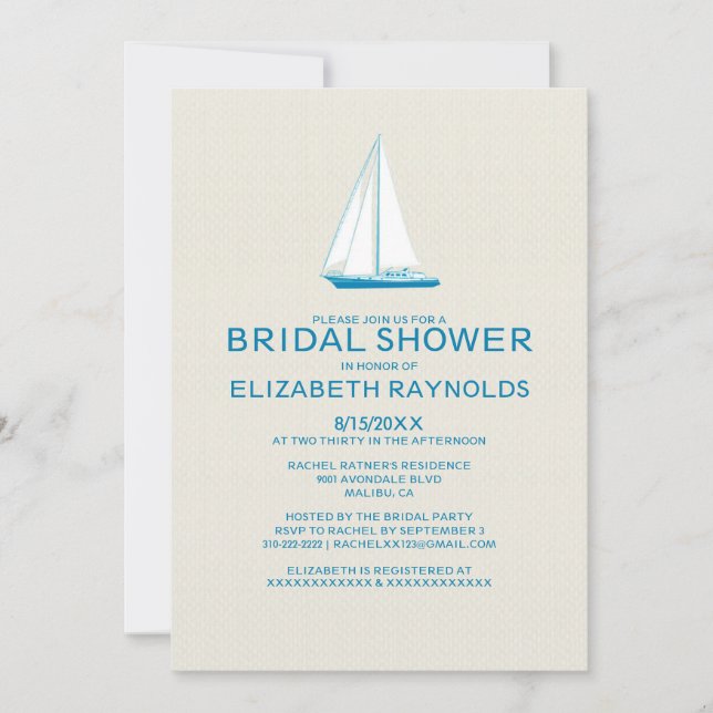 Invitations de douche nuptiale en bateau élégant (Devant)