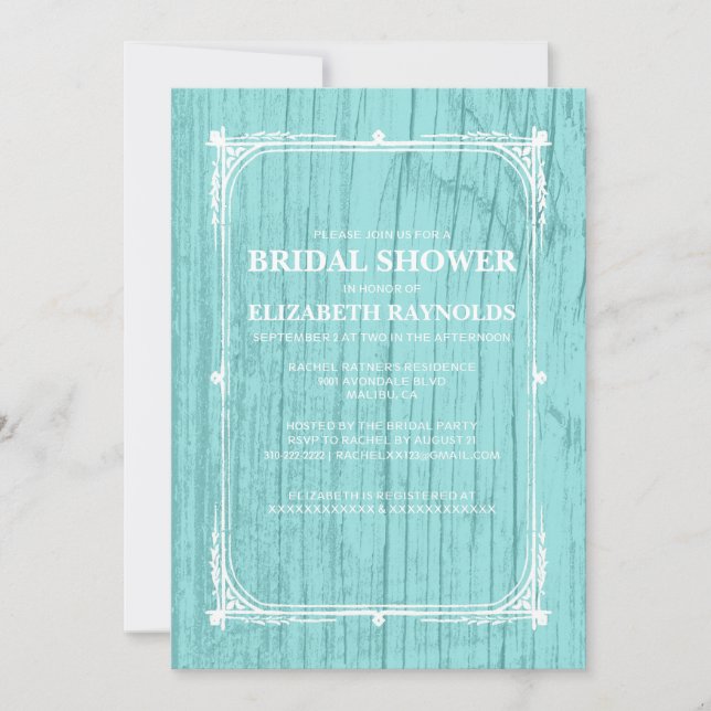 Invitations de douche nuptiale en bois de la grang (Devant)