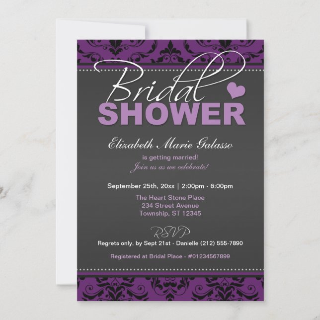 Invitations de douche nuptiale en damas de raisin  (Devant)