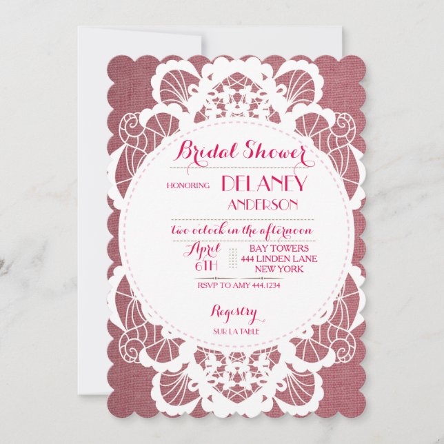 Invitations de douche nuptiale en dentelle vintage (Devant)