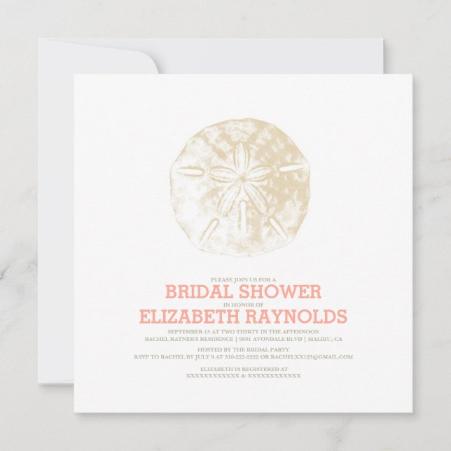 Invitations de douche nuptiale en dollars de sable (Devant)