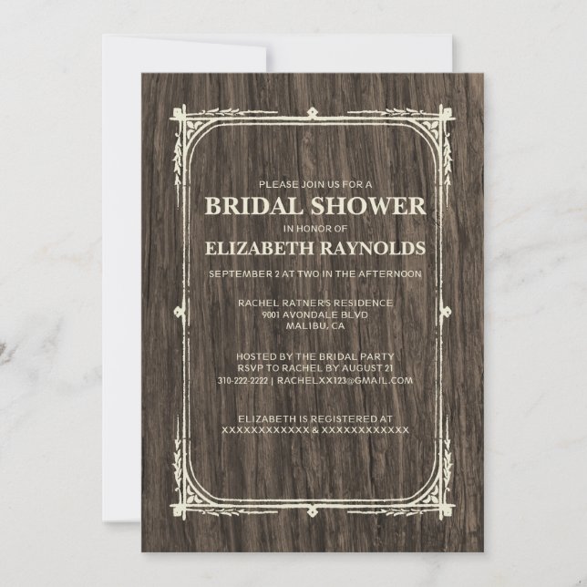 Invitations de douche nuptiale en écorce rustique (Devant)