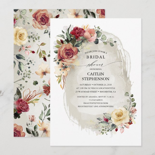Invitations de douche nuptiale en fleurs rustiques (Devant / Derrière)