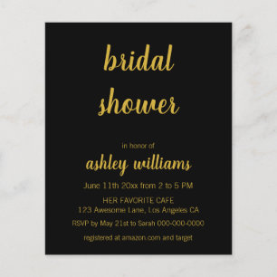 Invitations de douche nuptiale en noir et or à bud
