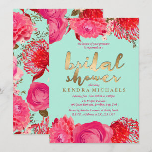 Invitations de douche nuptiale en or, rose et ment
