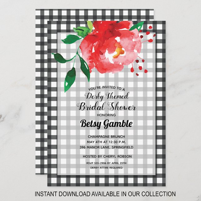 Invitations de douche nuptiale En vichy Derby (INSTANT DOWNLOAD available in our collection to send your invitations digitally.)